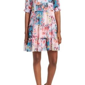 NWT 1X Love X Design Floral Pink and Blue Babydoll Dress